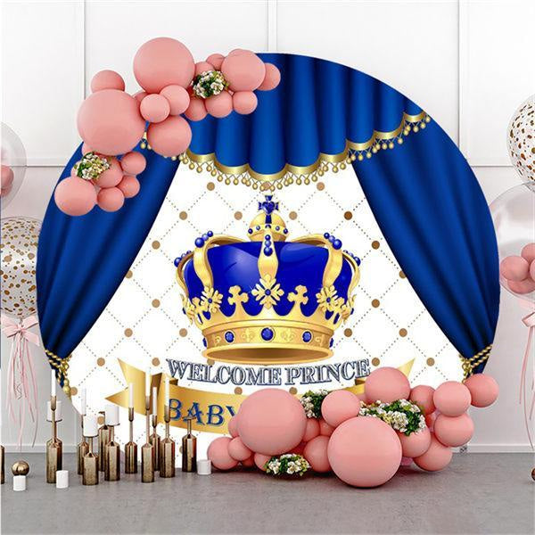 Lofaris Blue Crown Welcome Prince Circle Baby Shower Backdrop