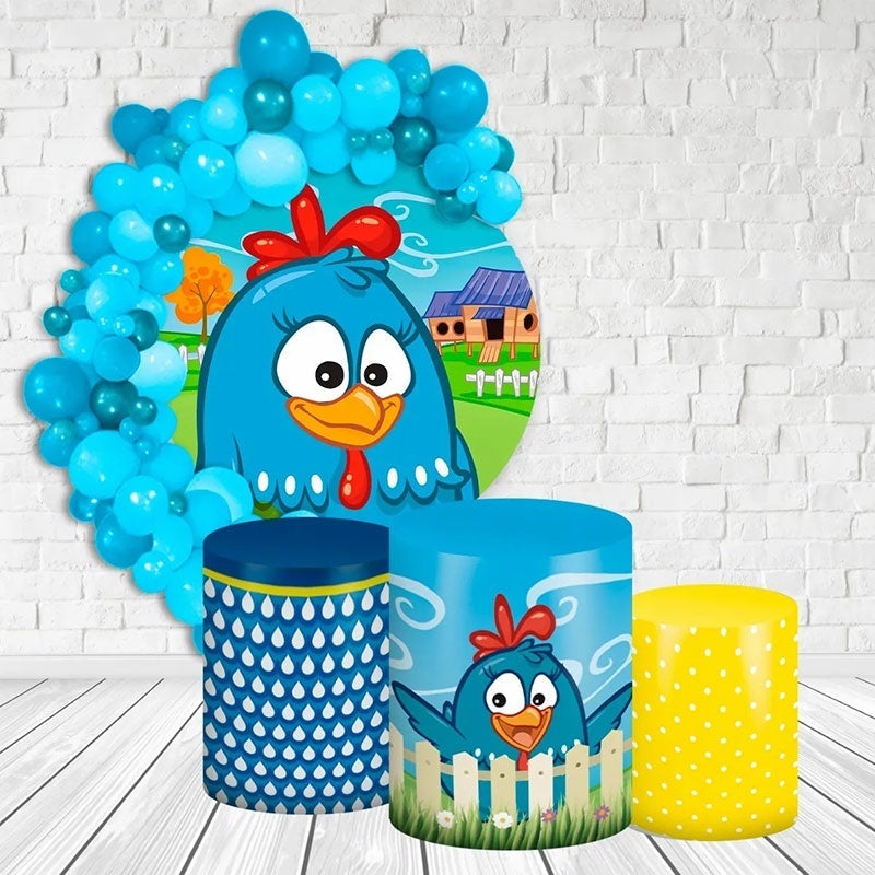 Lofaris Blue Cute Bird Round Kids Birthday Party Backdrop Kit