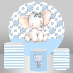 Lofaris Blue Cute Elephant Boys Circle Baby Shower Backdrop