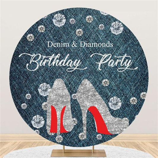 Lofaris Blue Denim And Diamonds Birthday Party Circle Backdrop