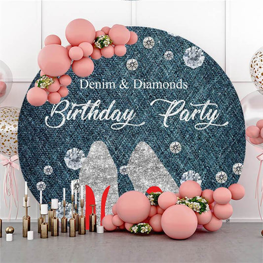 Lofaris Blue Denim And Diamonds Birthday Party Circle Backdrop