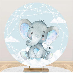 Lofaris Blue Elephant And Cloud Round Baby Shower Backdrop