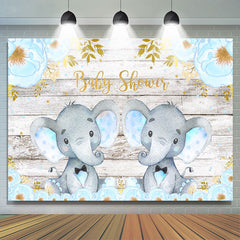 Lofaris Blue Elephant And Floral Wood Baby Shower Backdrop
