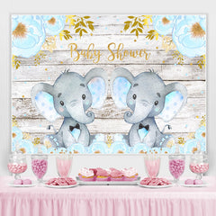 Lofaris Blue Elephant And Floral Wood Baby Shower Backdrop
