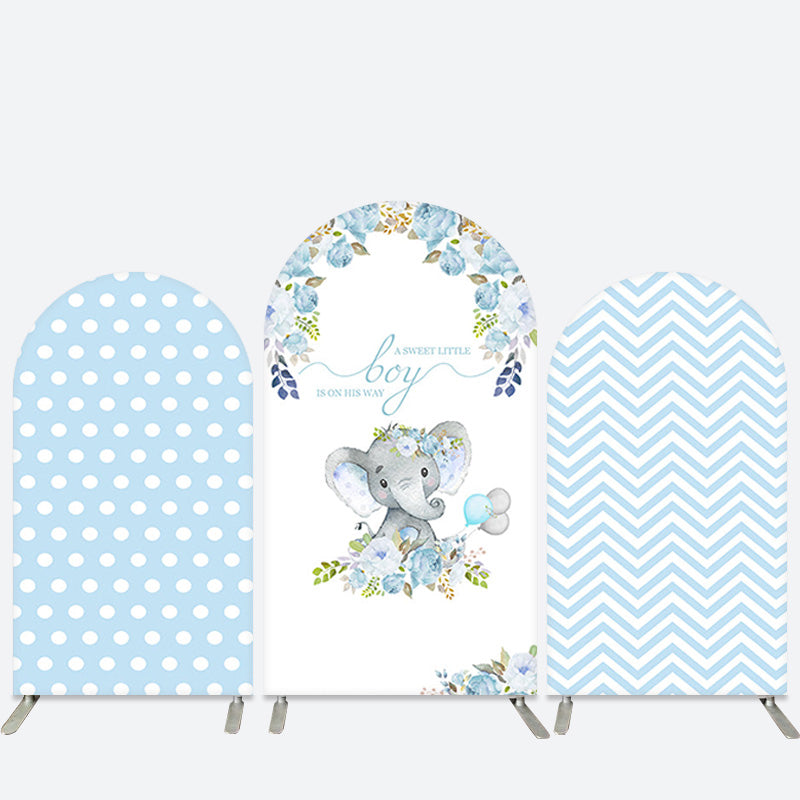 Lofaris Blue Elephant Floral Boy Baby Shower Arch Backdrop Kit