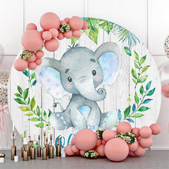Lofaris Blue Elephant With Wood Round Baby Shower Backdrop