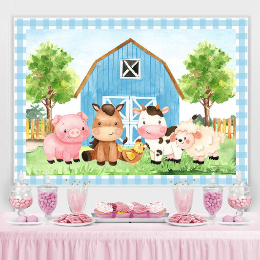 Lofaris Blue farm cartoon animal photo Backdrop for children