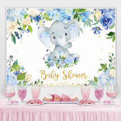 Lofaris Blue Floral and Baby Elephent Shower Backdrop