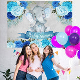 Load image into Gallery viewer, Lofaris Blue Floral Baby Elephent Shower Backdrop for Boy