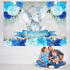Lofaris Blue Floral Baby Elephent Shower Backdrop for Boy