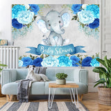 Load image into Gallery viewer, Lofaris Blue Floral Baby Elephent Shower Backdrop for Boy