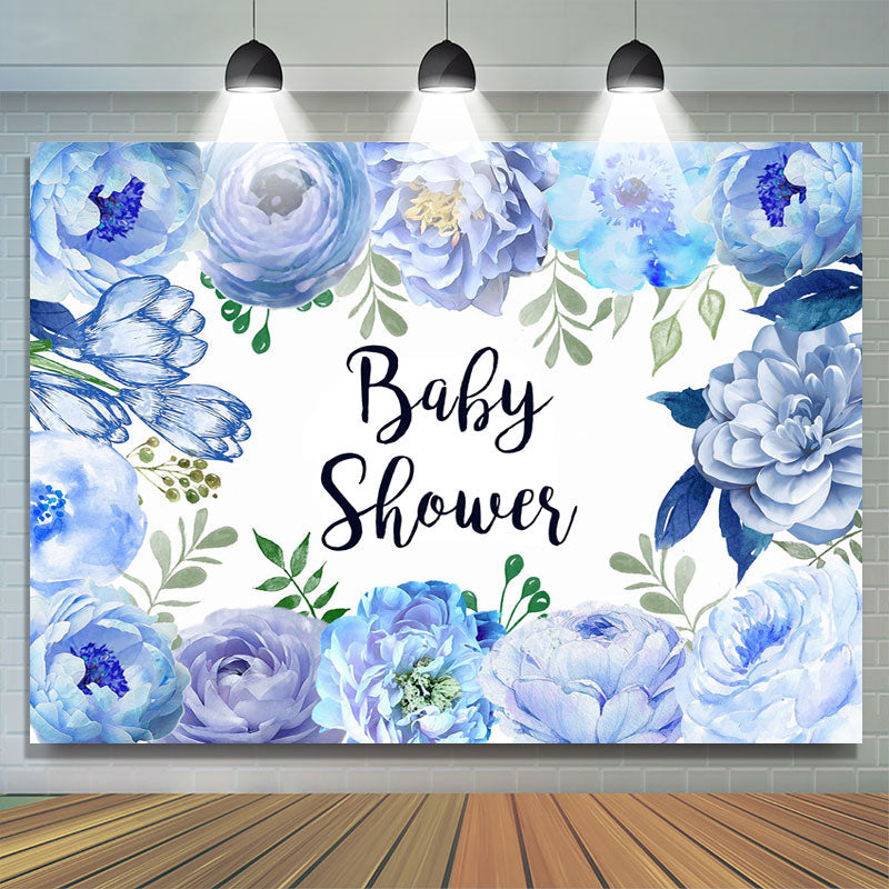 Lofaris Blue Flowers in Full Bloom Floral Baby Shower Backdrop