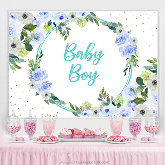 Lofaris Blue Flowers Themed Simple Baby Shower Backdrop For Boy