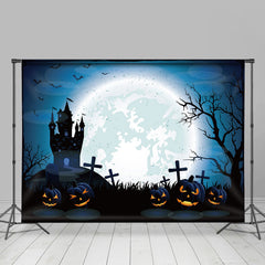 Lofaris Blue Full Moon Pimpkin Cemetery Castle Spooky Halloween Backdrop