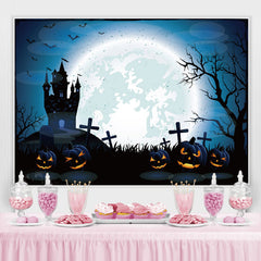 Lofaris Blue Full Moon Pimpkin Cemetery Castle Spooky Halloween Backdrop