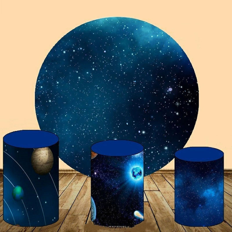 Lofaris Blue Glitter Round Galaxy Birthday Backdrop Kit