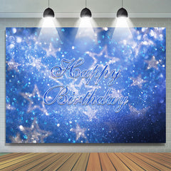Lofaris Blue Glitter Stars Bokeh Happy Birthday Backdrop