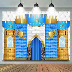 Lofaris Blue Gold And White Brick Wall Happy Birthday Backdrop