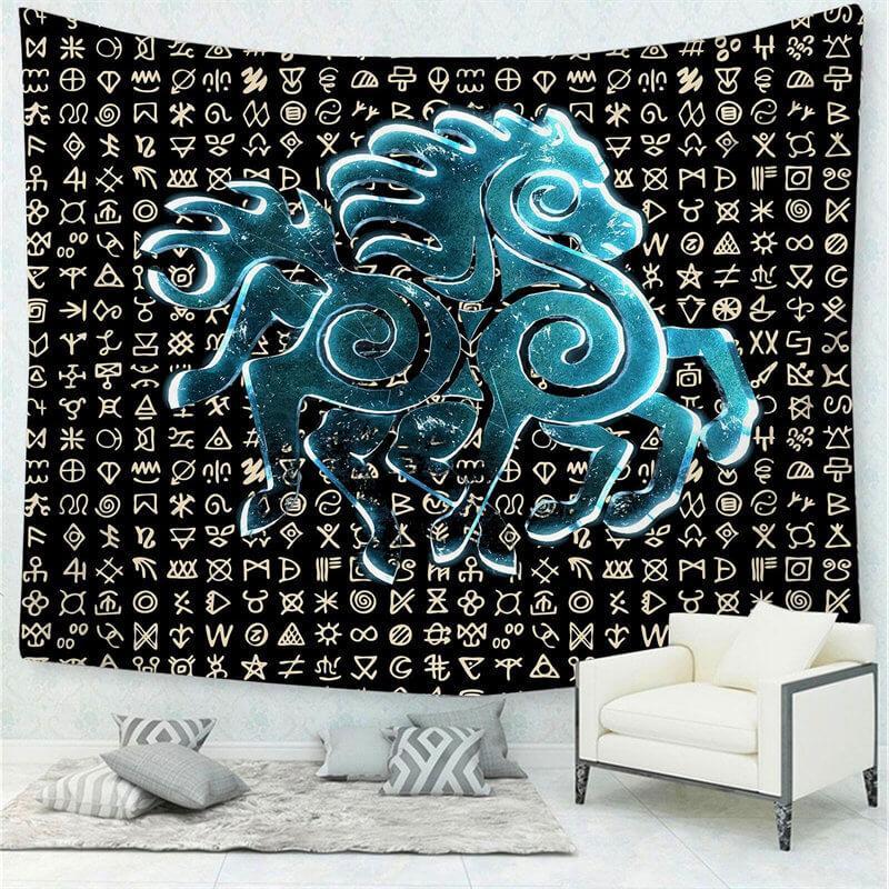 Lofaris Blue Horse And Black Trippy Divination Wall Tapestry