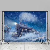 Load image into Gallery viewer, Lofaris Blue Moving Train Snow Night Winter Backdrop for Party