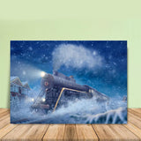 Load image into Gallery viewer, Lofaris Blue Moving Train Snow Night Winter Backdrop for Party
