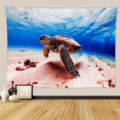 Lofaris Blue Ocean And Sea Turtle Landscape Family Wall Tapestry
