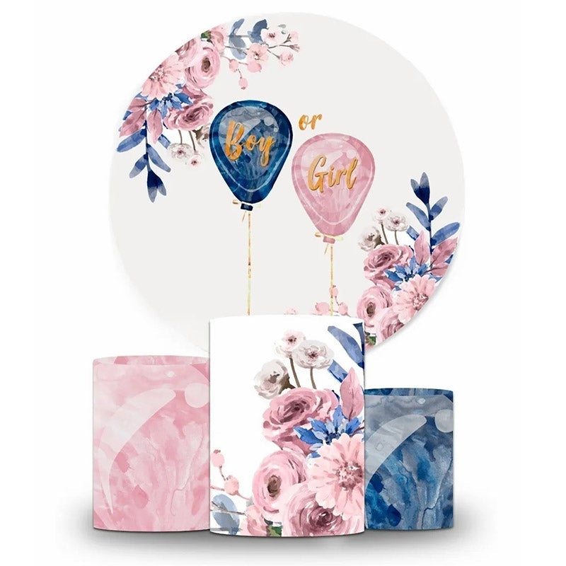 Lofaris Blue Or Pink Ballon Floral Round Baby Shower Backdrop Kit