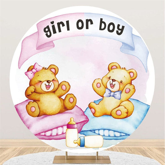 Lofaris Blue Or Pink Pillow Round Bear Baby Shower Backdrop