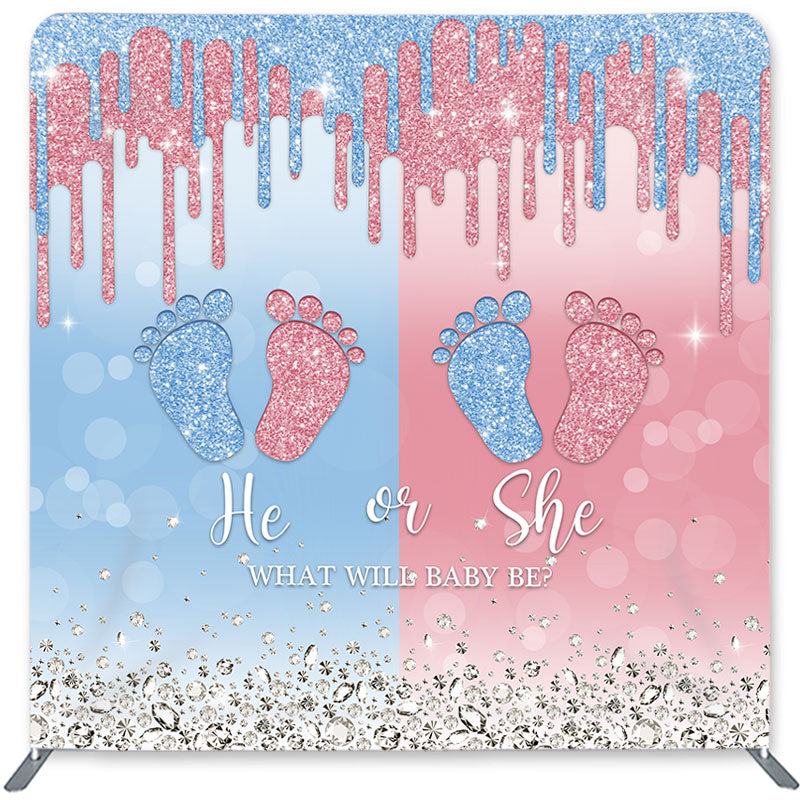 Lofaris Blue Pink Foot Double-Sided Backdrop for Baby Shower