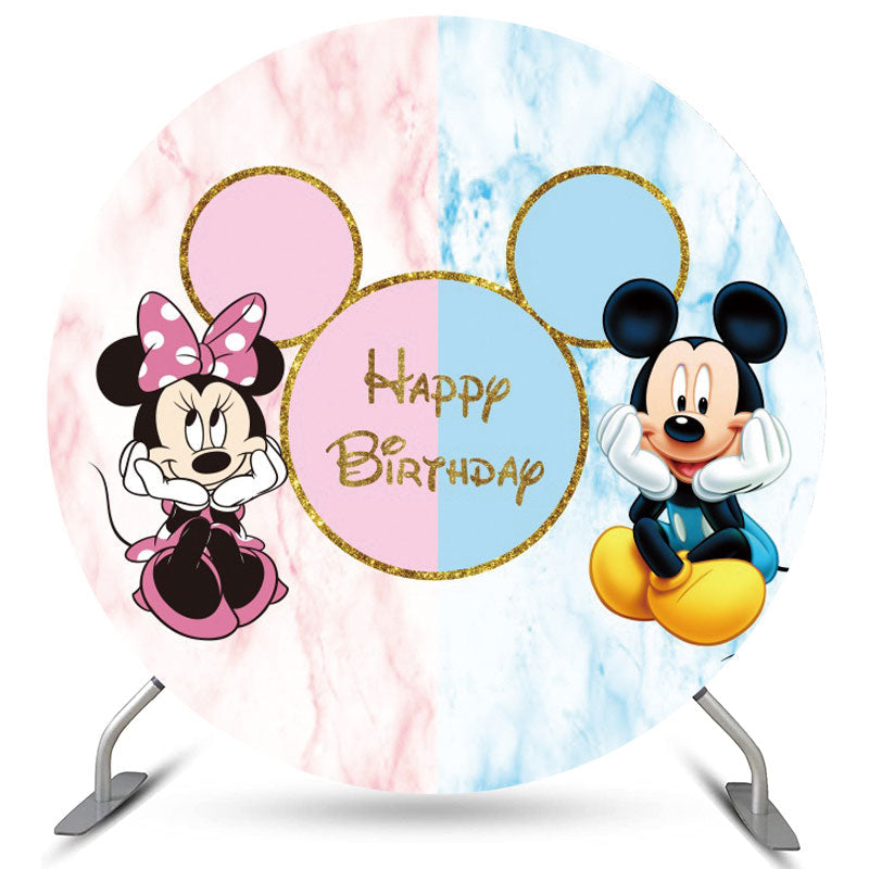 Lofaris Blue Pink Marble Texture Mouse Round Birthday Backdrop