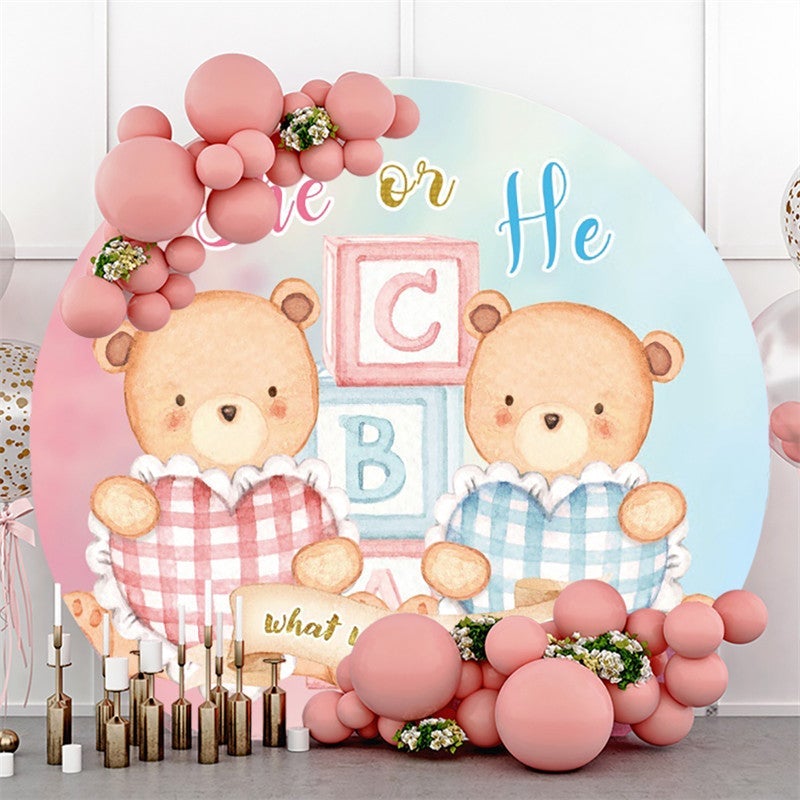 Lofaris Blue Pink Teddy Bear Theme Round Baby Shower Backdrop