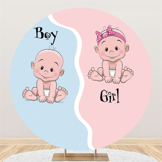 Lofaris Blue Pink Theme Baby Shower Round Backdrop For Party