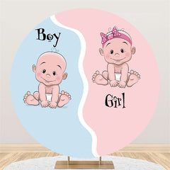 Lofaris Blue Pink Theme Baby Shower Round Backdrop For Party