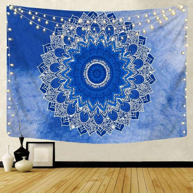 Lofaris Blue Psychedelic Lotus Bohemian Mandala Wall Tapestry