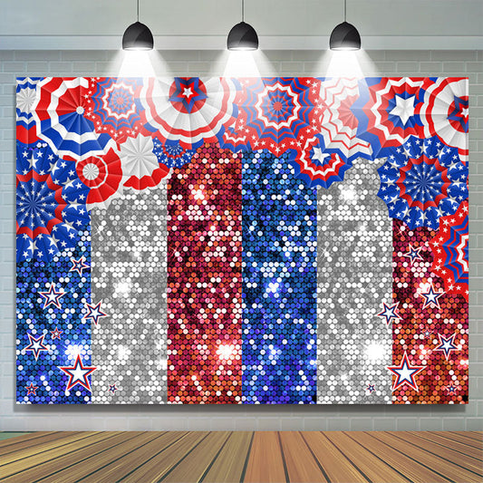 Lofaris Blue Red And Silver Bokeh Happy Independence Day Backdrop