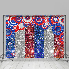 Lofaris Blue Red And Silver Bokeh Happy Independence Day Backdrop