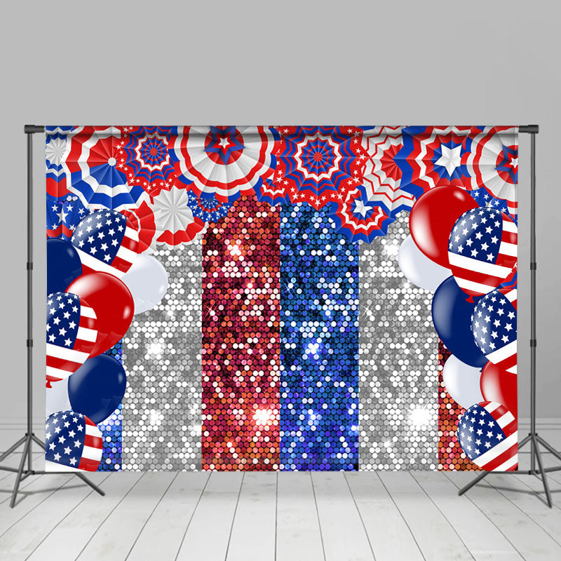 Lofaris Blue Red Balloons Silver Bokeh Independence Day Backdrop