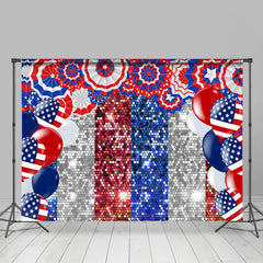 Lofaris Blue Red Balloons Silver Bokeh Independence Day Backdrop