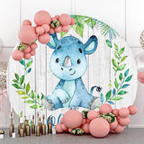 Load image into Gallery viewer, Lofaris Blue Rhinoceros With Wood Round Baby Shower Backdrop