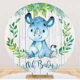 Load image into Gallery viewer, Lofaris Blue Rhinoceros With Wood Round Baby Shower Backdrop