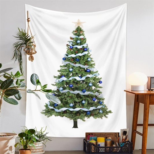 Lofaris Blue Ribbon Christmas Tree Tapestry Wall Hanging