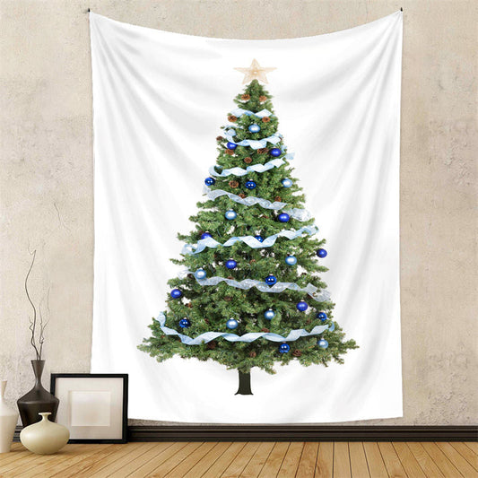 Lofaris Blue Ribbon Christmas Tree Tapestry Wall Hanging