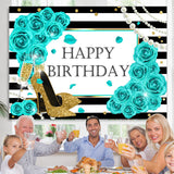 Load image into Gallery viewer, Lofaris Blue Rose Glitter High-Heels Happy Birthday Backdrop
