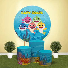 Lofaris Blue Sea And Cartoon Shark Round Baby Shower Backdrop Kit