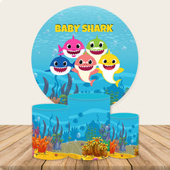 Lofaris Blue Sea And Cartoon Shark Round Baby Shower Backdrop Kit