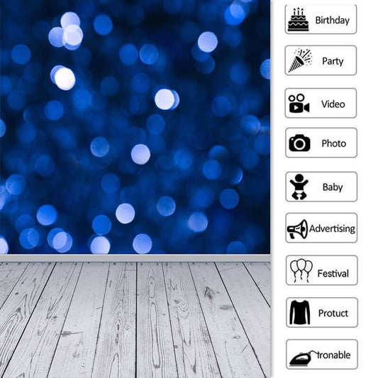 Lofaris Blue Simple Bokeh Wood Floor Birthday Party Backdrop