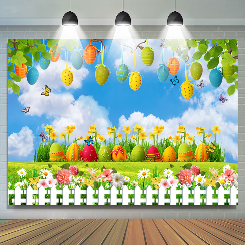 Lofaris Blue Sky And Butterfly With Garden Baby Shower Backdrop