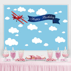 Lofaris Blue Sky and Cloud Red Plane Happy Birthday Backdrop