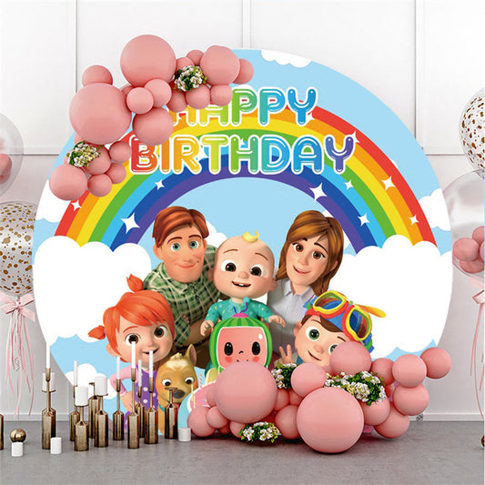 Lofaris Blue Sky And Rainbow Round Happy Family Birthday Backdrop
