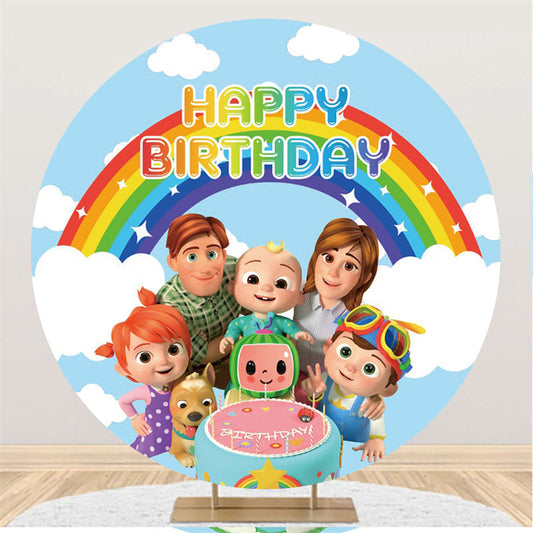 Lofaris Blue Sky And Rainbow Round Happy Family Birthday Backdrop